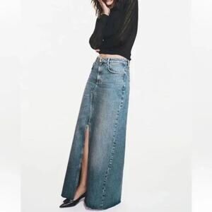 ZARA Denim Maxi Skirt | Size Small Straight Long Jean Skirt with Front Slit